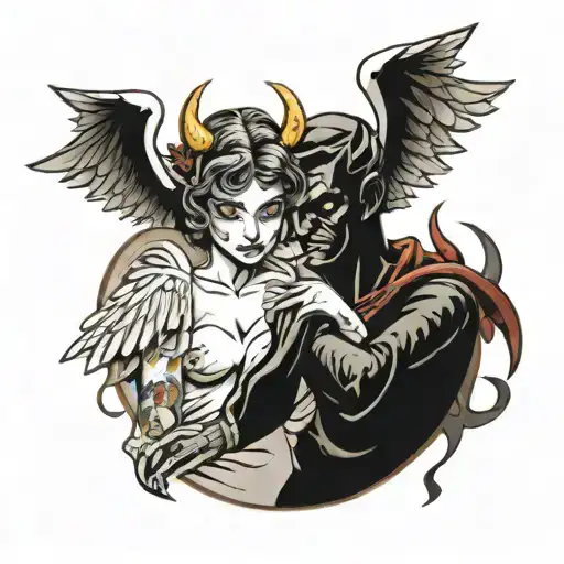 angel and devil tattoo design idea