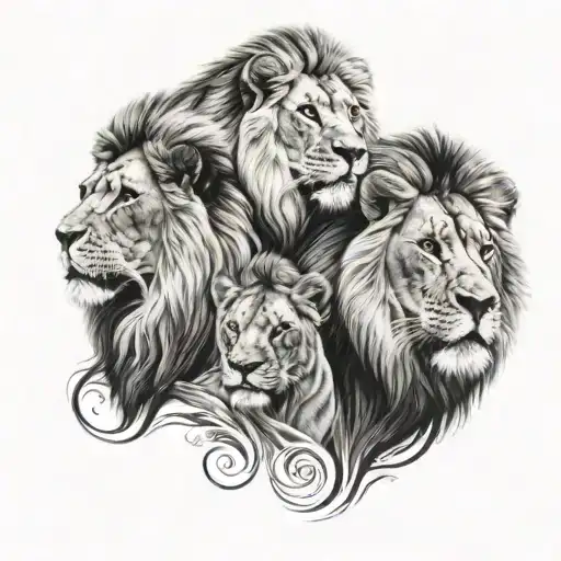 4 lions face tattoo design idea