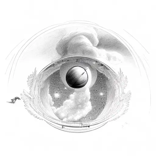 angel looking down at a scientist looking back through telescope  tattoo design idea