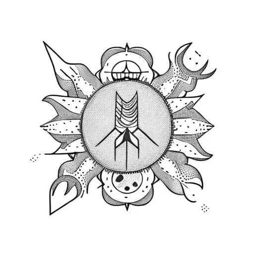 desert with sun cactus and bows and arrows tattoo design idea
