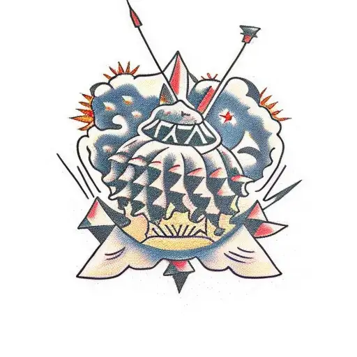 desert with sun cactus and bows and arrows tattoo design idea