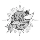 desert with sun cactus and bows and arrows tattoo design idea