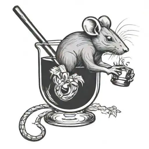 rat in a cocktail glass holding a toothpick tattoo design idea