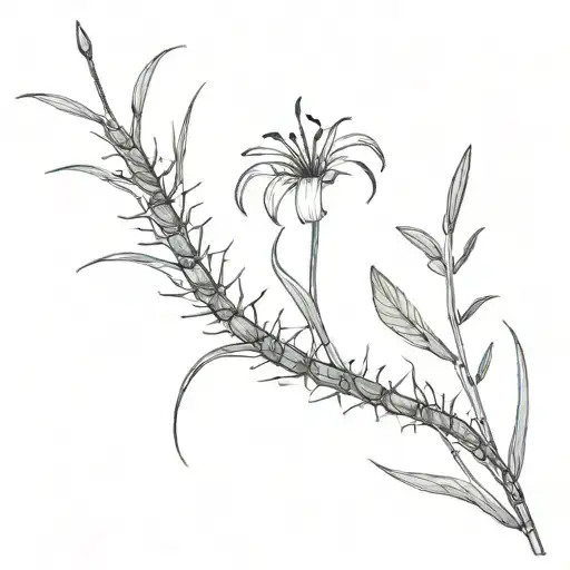 centipede crawling up the stem of a red spider lily , leg tattoo  tattoo design idea