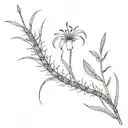 centipede crawling up the stem of a red spider lily , leg tattoo  tattoo design idea