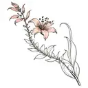 centipede crawling up the stem of a red spider lily , leg tattoo  tattoo design idea