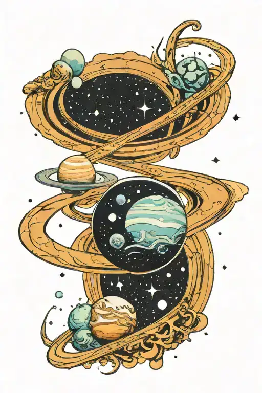 Solar system infinity symbol merging tattoo design idea