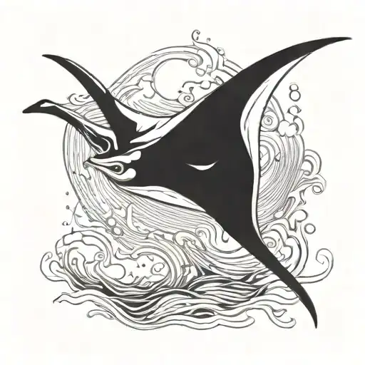 A manta ray gracefully swimming in the ocean depths tattoo design idea