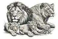 lion, lioness protecting her cubs tattoo design idea