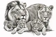 lion, lioness protecting her cubs tattoo design idea