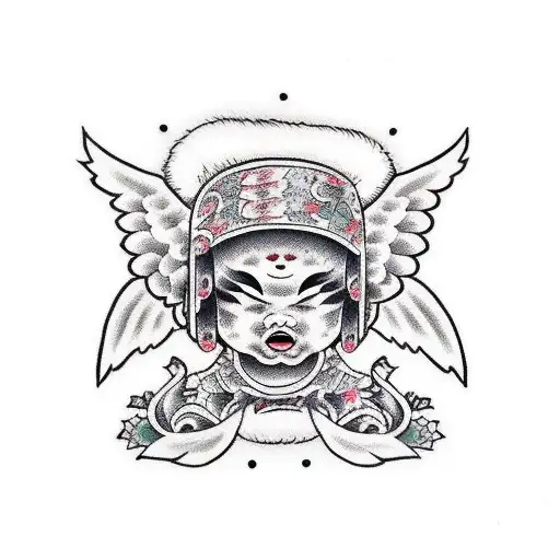 baby angel with ski mask  tattoo design idea