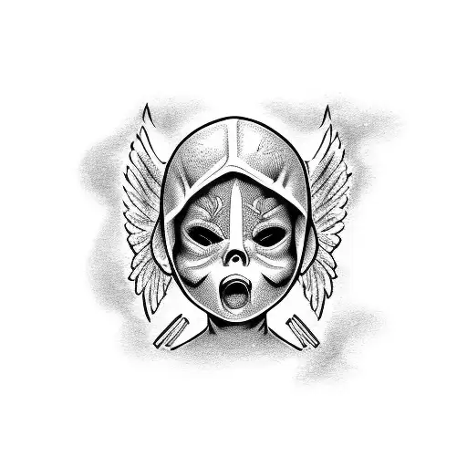 baby angel with ski mask  tattoo design idea