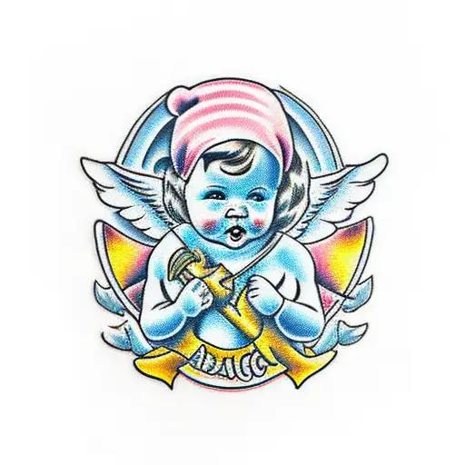 baby angel with ski mask  tattoo design idea