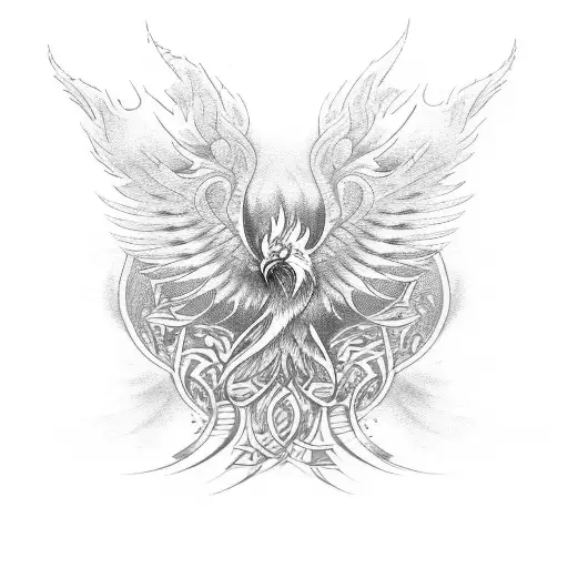 tribal Phoenix design with waves and fire and wind tattoo design idea