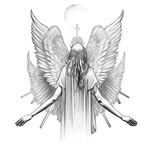 angel wings with yahweh between them tattoo design idea