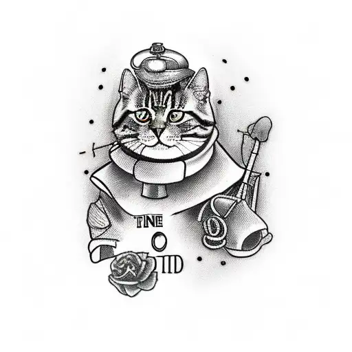 the word "puddy" and a cat at the en in one singular line tattoo design idea