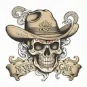 Mexican skull with a cowboy hat, diamond eyes and the phrase "never accept less than the love we gave you" tattoo design idea