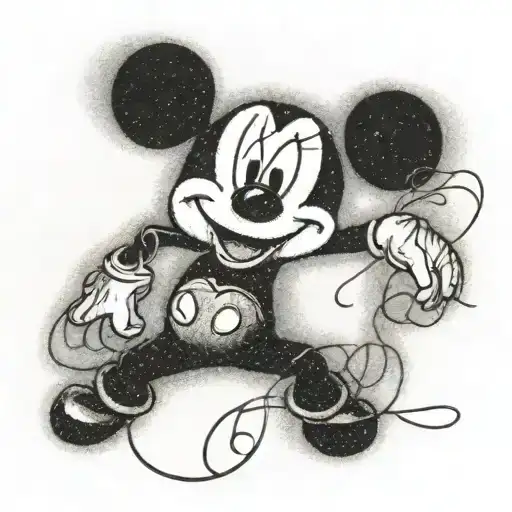 Mickey Mouse ballroom dancer with electrical wires tattoo design idea
