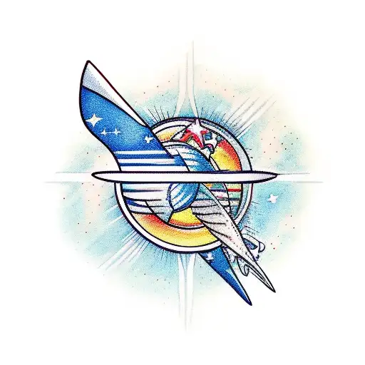 Astronort, rocketship and words The Sky's The Limites tattoo design idea