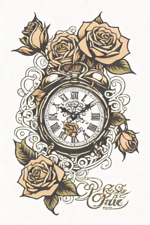 Roses, Get rich or die trying, Clock face tattoo design idea
