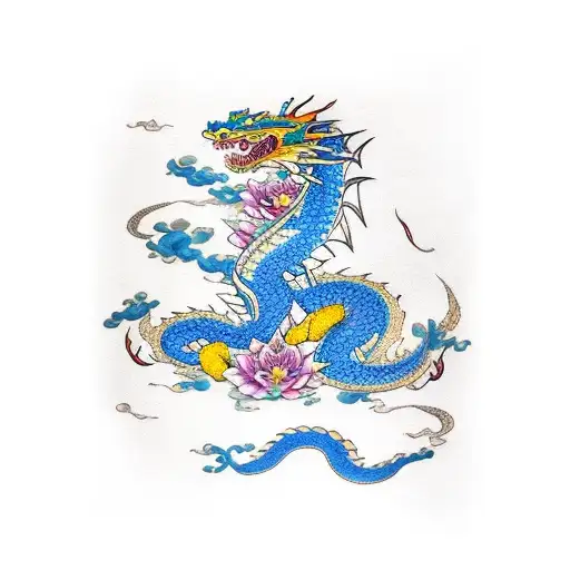 Dragon and flowers sleeve with cobra - sleeve tattoo design idea