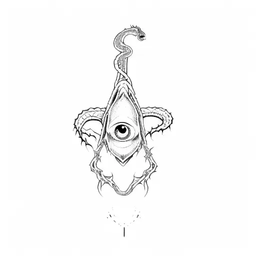 gothic style , scary , one eye middle , snake around , spider , devil on top tattoo design idea