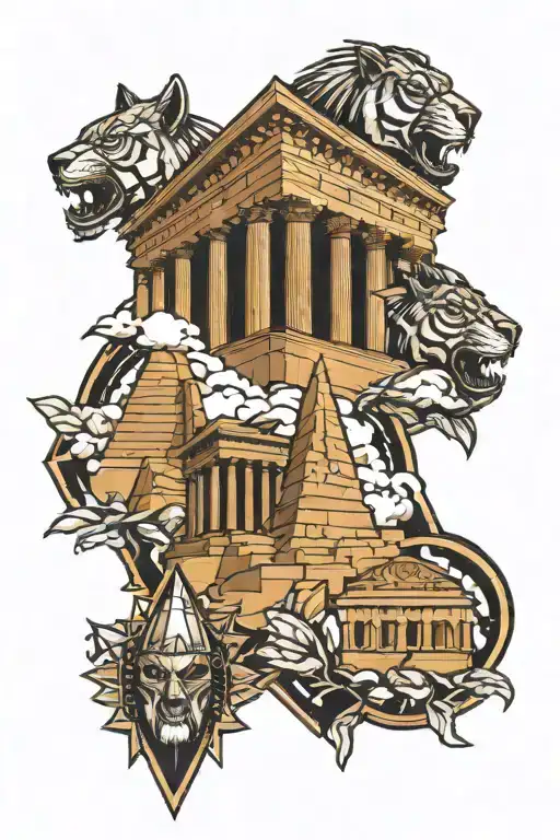 Parthenon and giza pyramids tattoo design idea