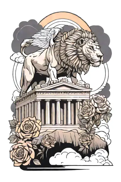 parthenon and Giza merging tattoo design idea