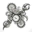 gears of a clock with a crab holding tattoo design idea