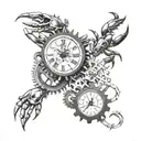 gears of a clock with a crab holding tattoo design idea