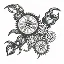gears of a clock with a crab holding tattoo design idea