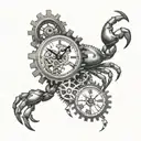gears of a clock with a crab holding tattoo design idea