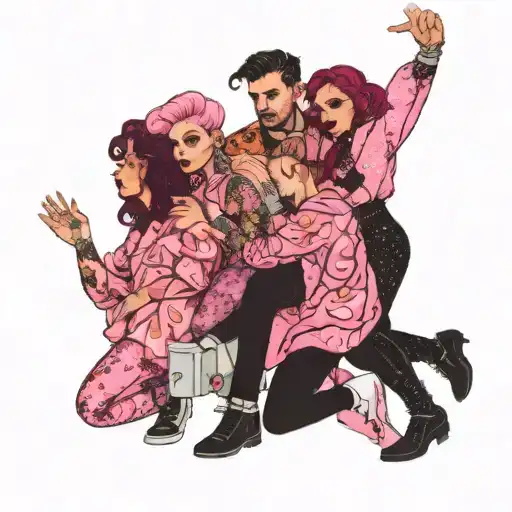 four people in pink glitter outfits  tattoo design idea