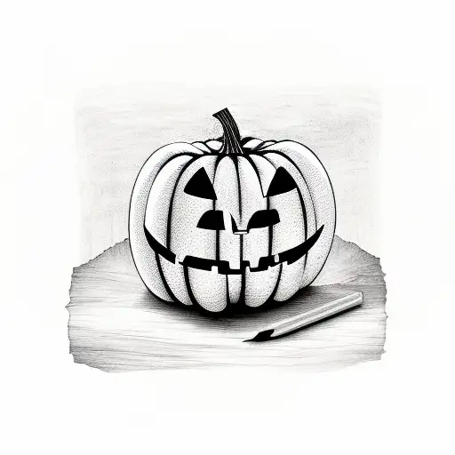 pumpkin with coffin tattoo design idea