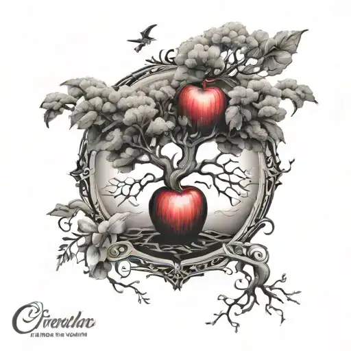 modern tree of life combined with "the apple doesn't fall far from the tree" tattoo design idea