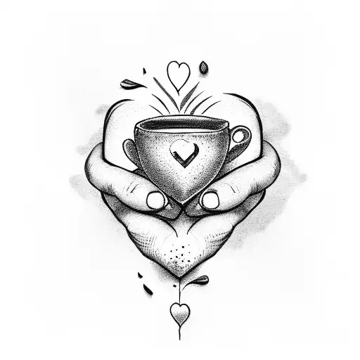 Two hands holding a book with a heart-shaped coffee stain tattoo design idea