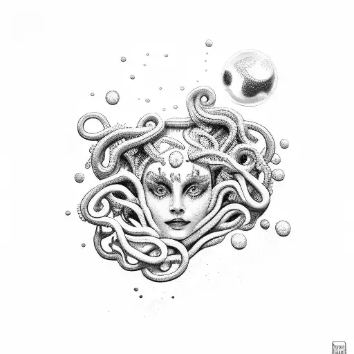Medusa's reflection in a pool of water tattoo design idea
