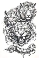 crab and wolf and lion tattoo design idea