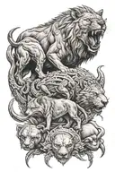crab and wolf and lion tattoo design idea