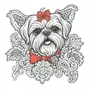 shih Tzu wearing red bows paisley  tattoo design idea