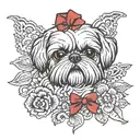 shih Tzu wearing red bows paisley  tattoo design idea