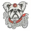 shih Tzu wearing red bows paisley  tattoo design idea