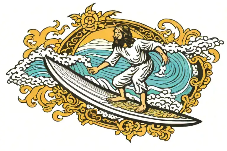 Jesus Christ surfing tattoo design idea
