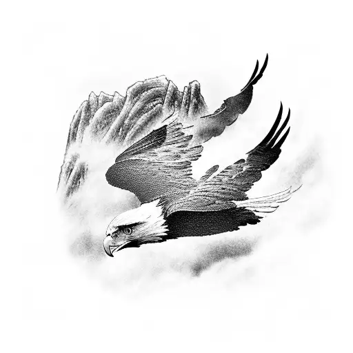 A majestic eagle soaring above the Great Wall of China tattoo design idea