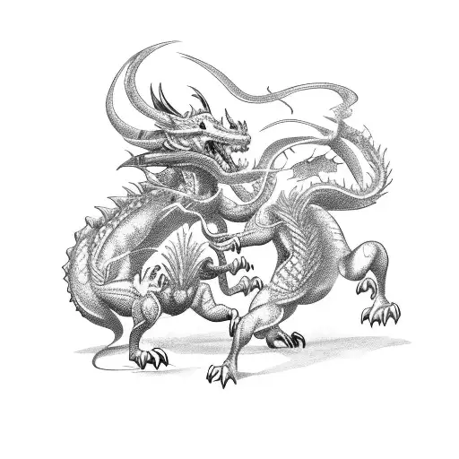 A fierce dragon and an ox engaged in a Kung Fu battle tattoo design idea