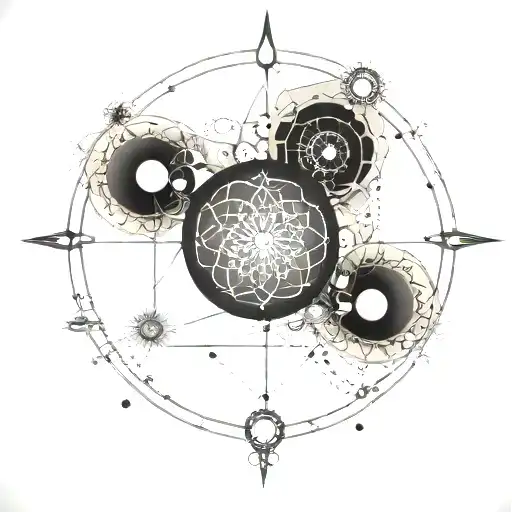 sacred mandala in solar system phases, minimalist, feminine, authentic  tattoo design idea