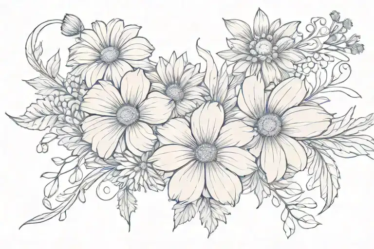 violet flower and aster flower intertwined with a "C" and a "L" tattoo design idea