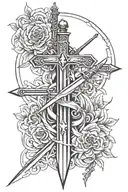 cross and sword embedded tattoo design idea