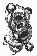 Rat and moon phase tattoo design idea