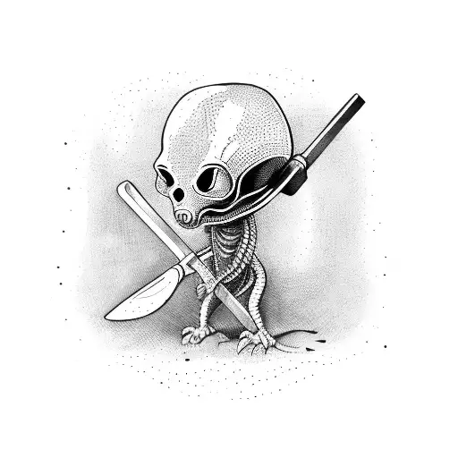 a classic Alien holding a sledgehammer tattoo design idea
